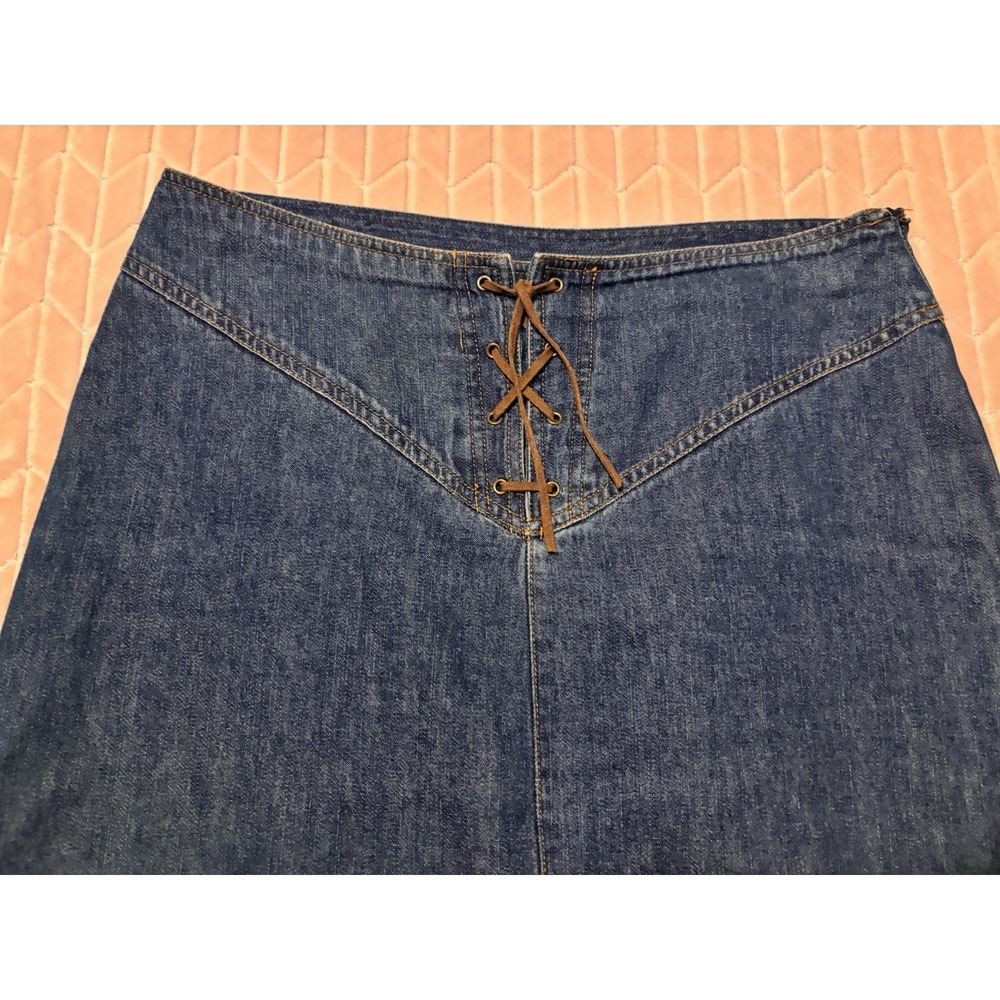 Vintage Bill Blass Denim Midi Skirt Sz 10 Lace Up Corset Front Y2K Western Boho - Picture 6 of 14